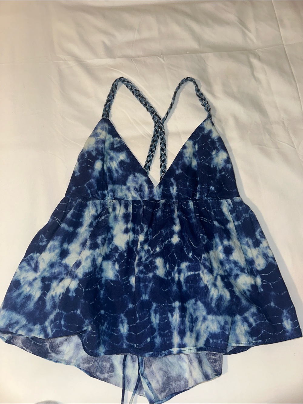 Zara Women’s Blue Tie-Dye V-Neck Braided-Strap Top